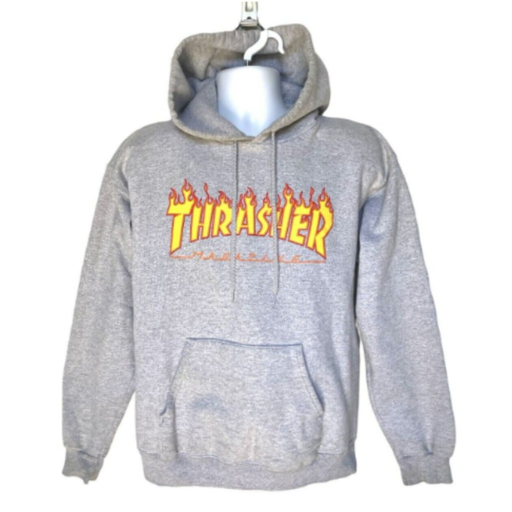 Thrasher Flame Logo Hoodie Gray Small Skate Streetwear Pullover